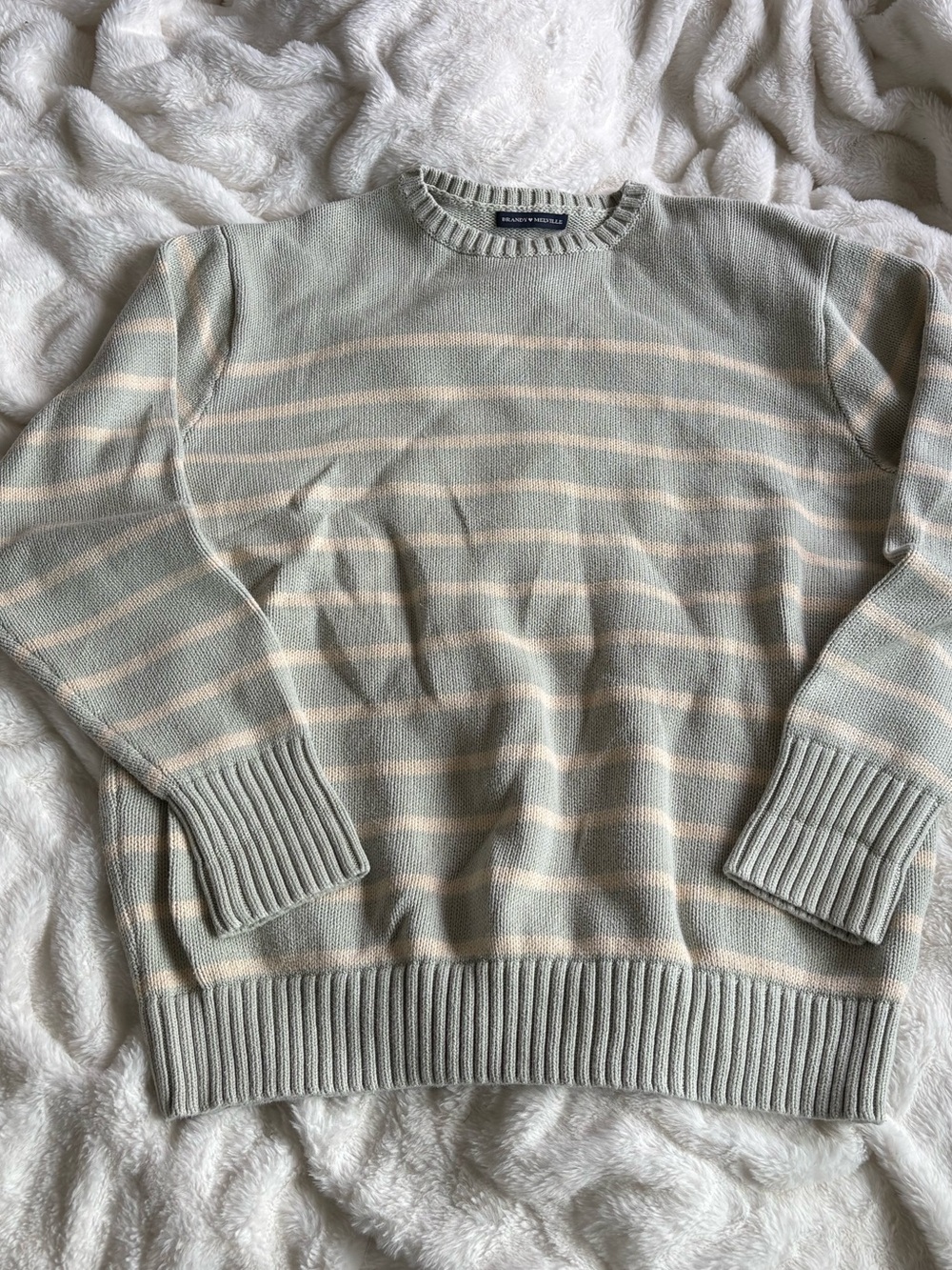Brandy Melville Stripe Crewneck Sweater - Sage & Cream